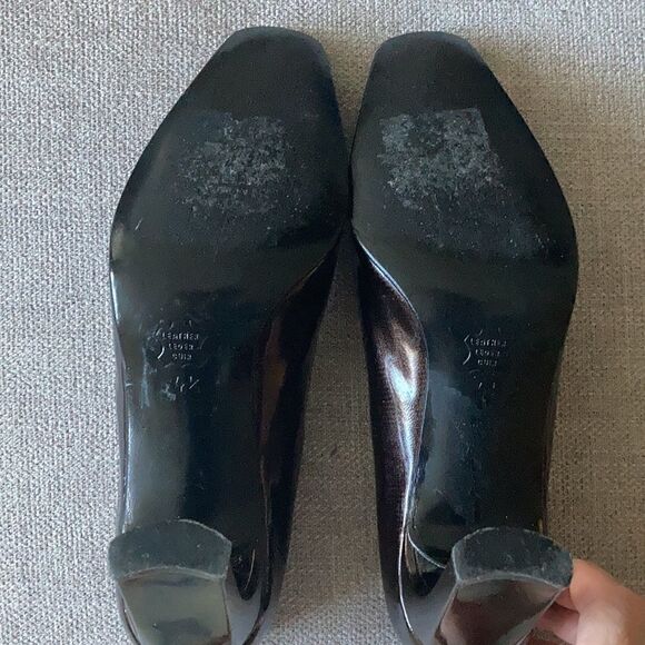 Charles Jourdan Paris Brown Patent Leather Pumps with 3 in Block Heels Size 4.5M - Picture 7 of 8